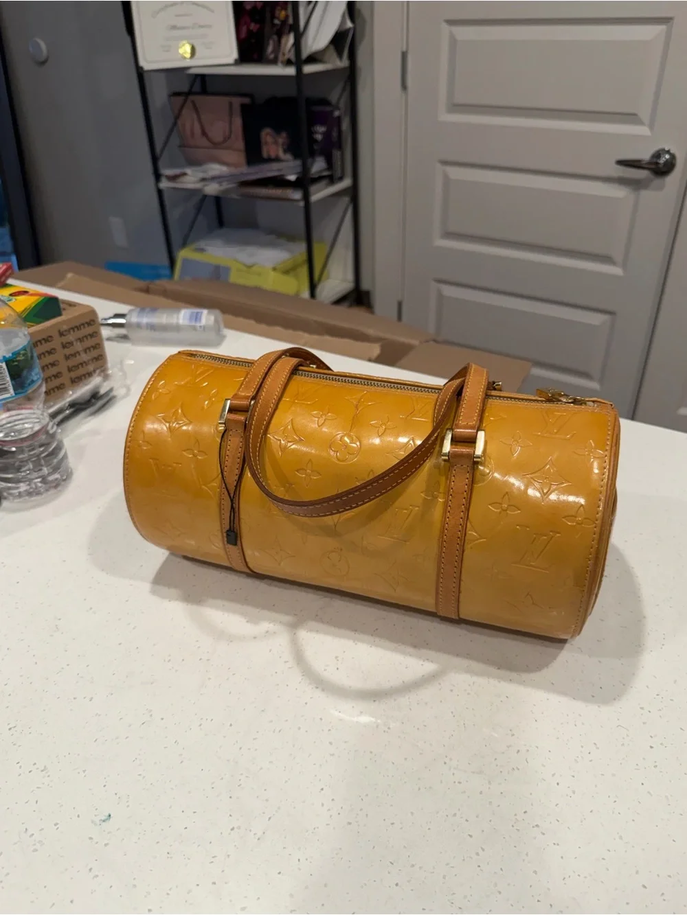 Louis Vuitton Vernis Monogram Cylinder Bag - Mustard Yellow Patent